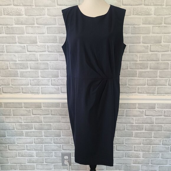 Ann Taylor Pleated Waist Sleeveless Dress Navy Blue NEW 16 Career Office Staple - Picture 1 of 8